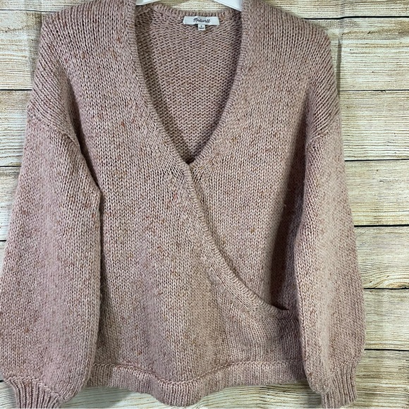 Madewell pink chunky knit sweater women size Small wrap front pullover - Picture 5 of 12